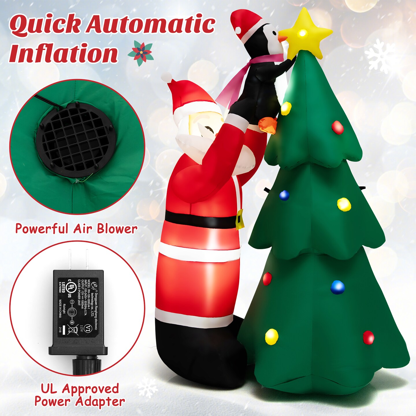Costway 6 FT Inflatable Christmas Tree &#x26; Santa Claus w/ LEDs &#x26; Air Blower