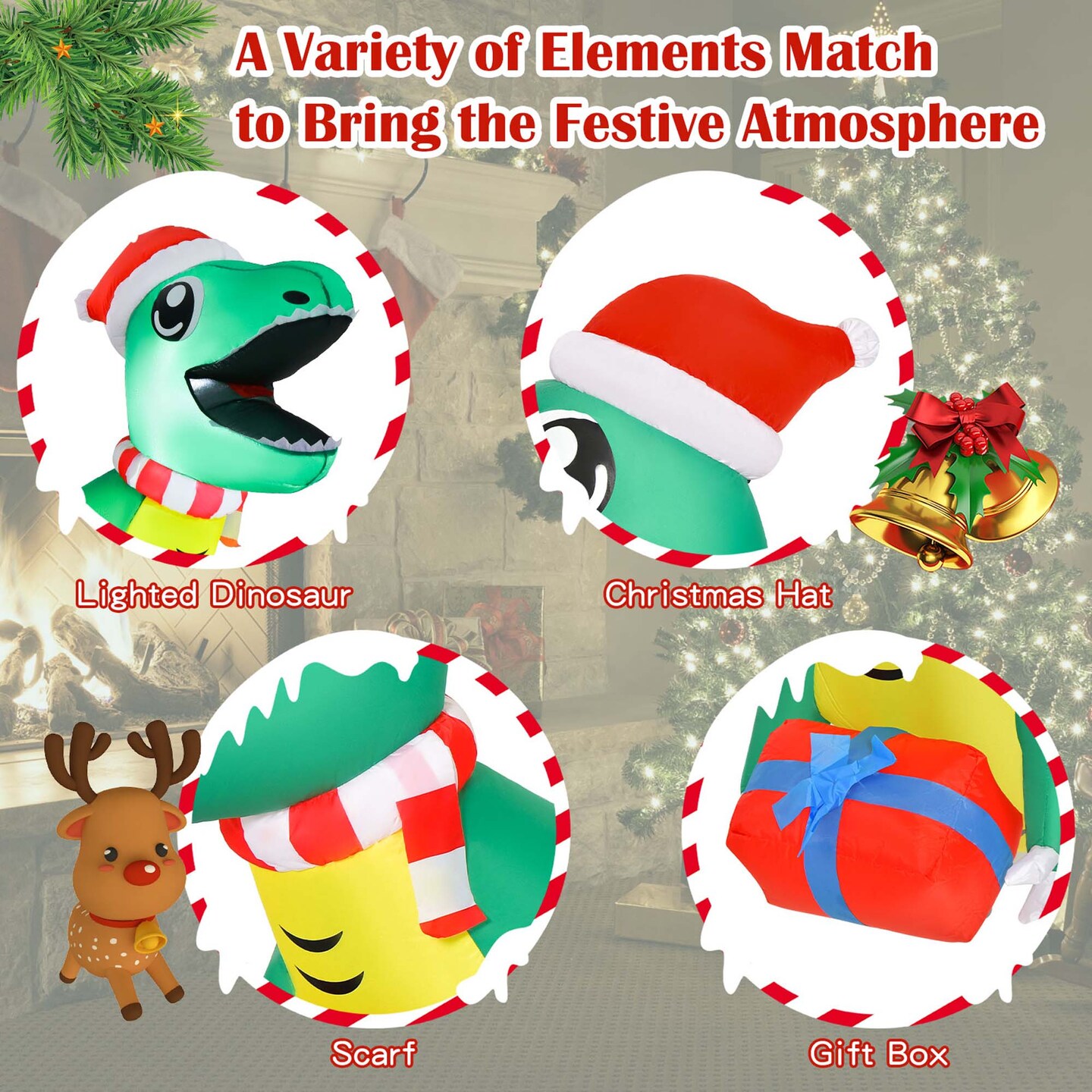 Costway 3.3&#x27; Christmas Inflatable Dinosaur Broke Out from Window Hanging Window Dinosaur