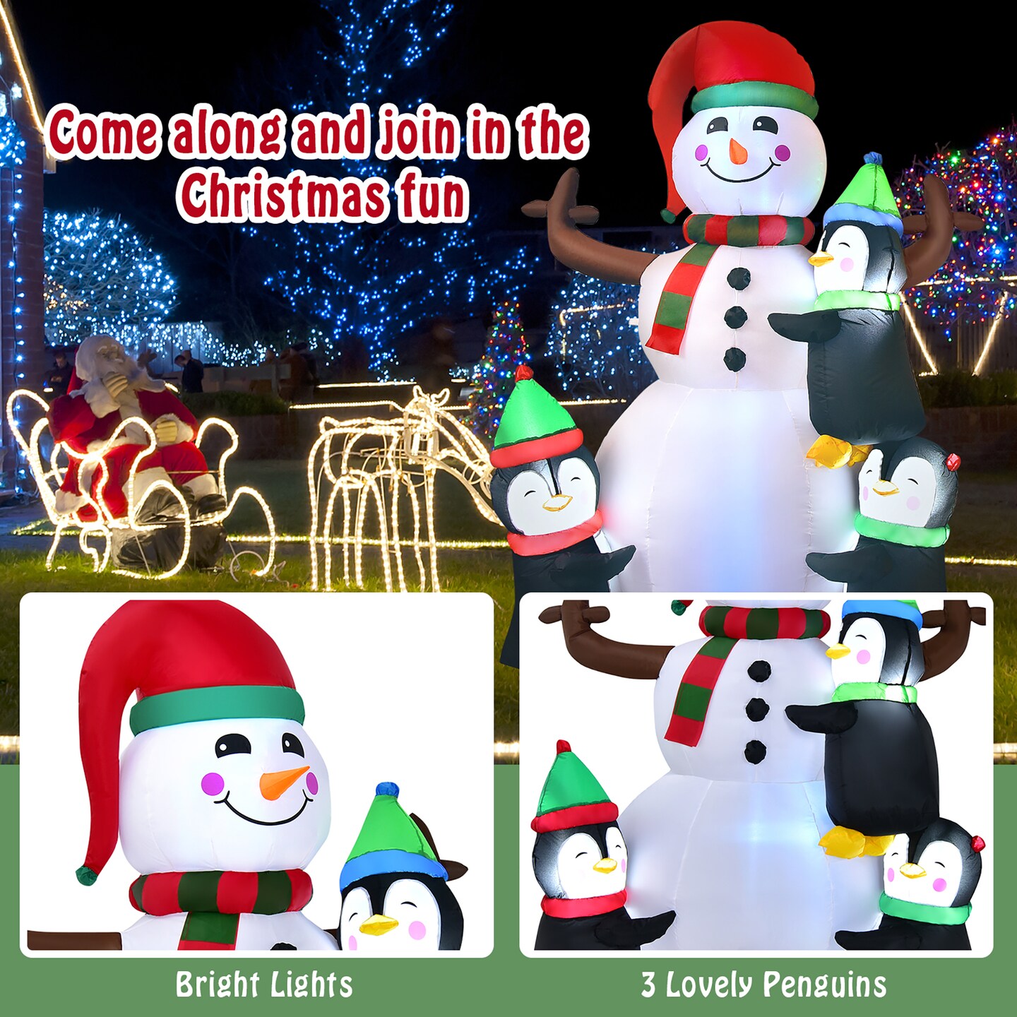 6ft Christmas Inflatable Snowman with Penguins Quick Blow up Snowman