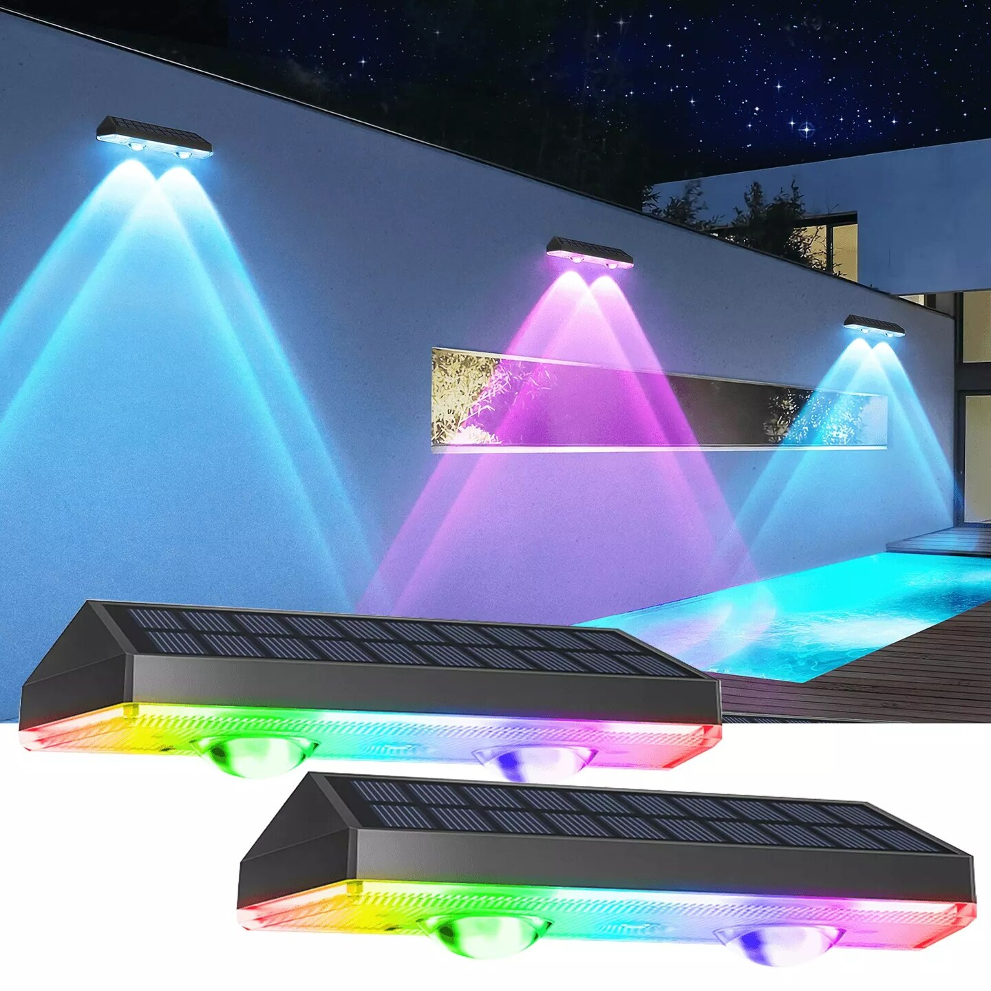 2Pack LED Solar Power Wall Light Outdoor Garden Waterproof Fence Deck Steps Lamp