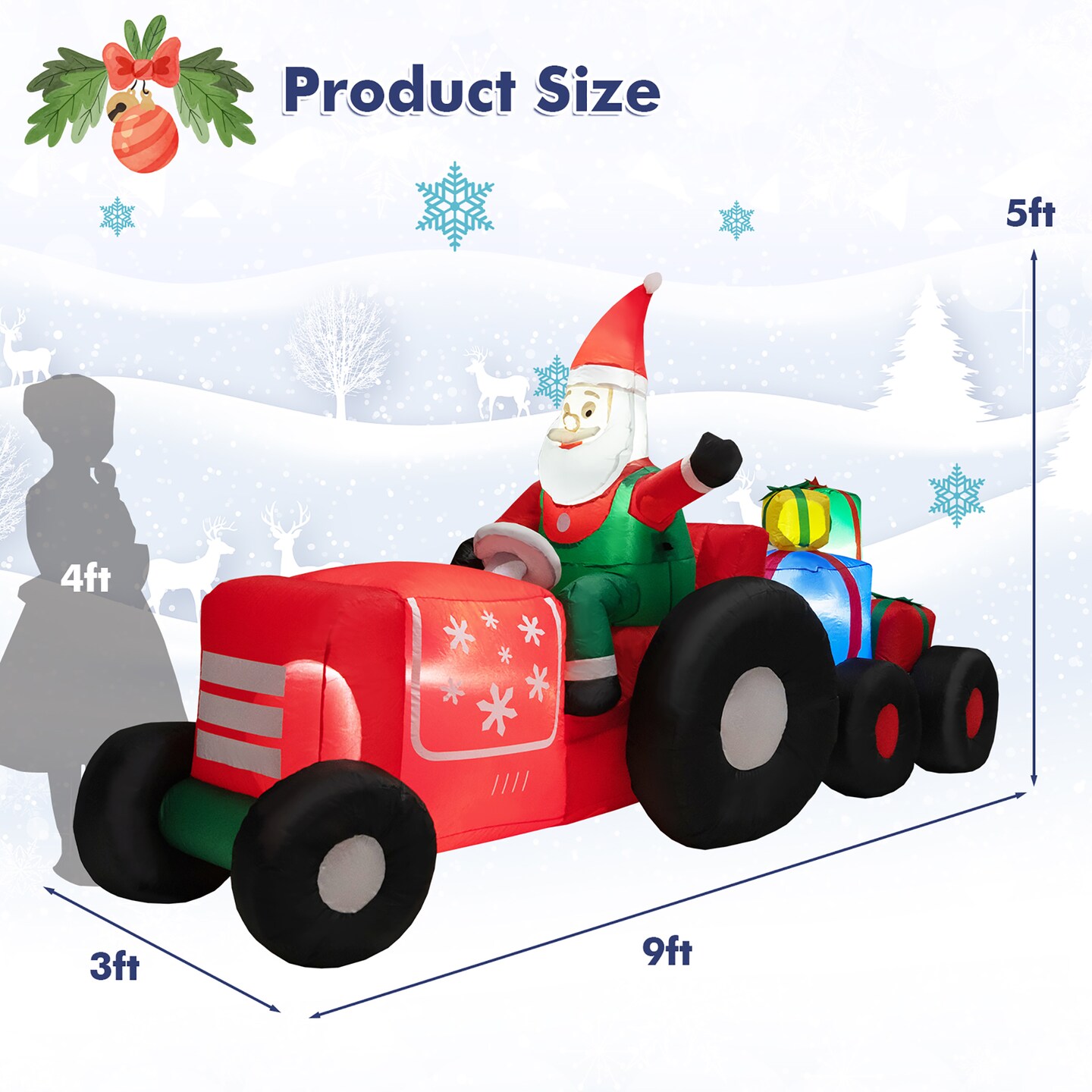 Costway 9 FT Long Christmas Inflatable Santa Claus Driving Tractor with Gifts Decoration
