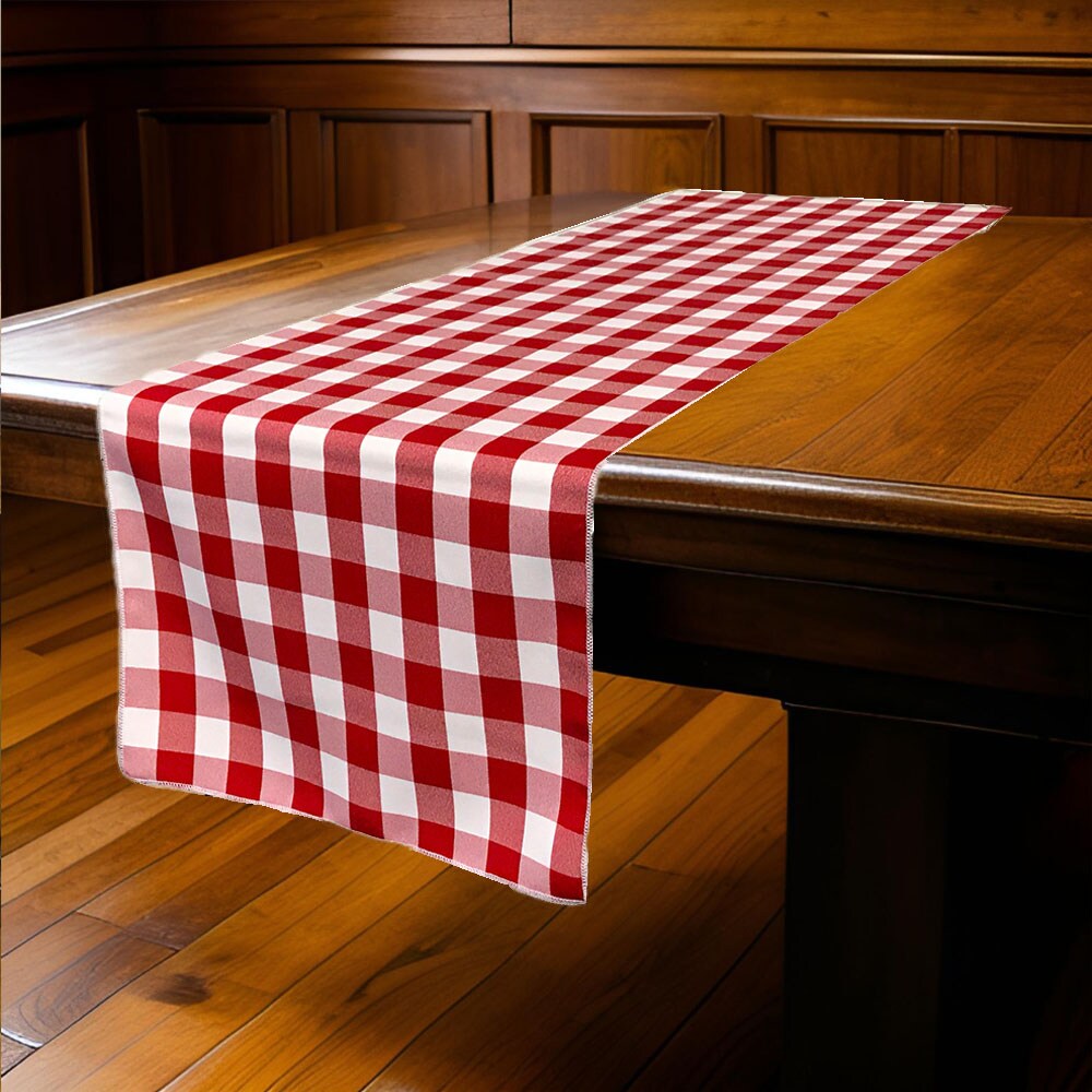 Polyester Gingham Checkered Table Runner 14 x 108 Inch Reversible Stain Wrinkle Resistant