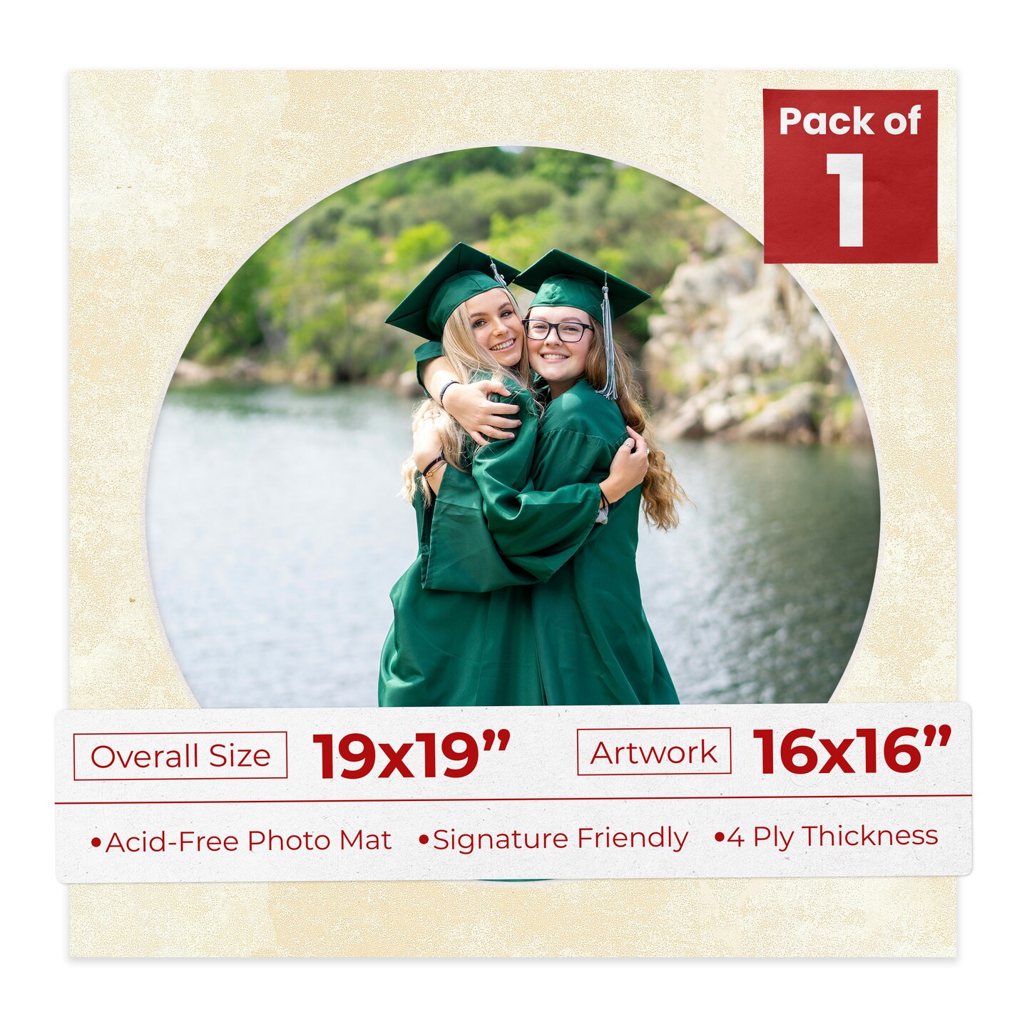 Earthen Off White Mat Board for 19x19 Frames - Circle Opening for 16x16 Photos