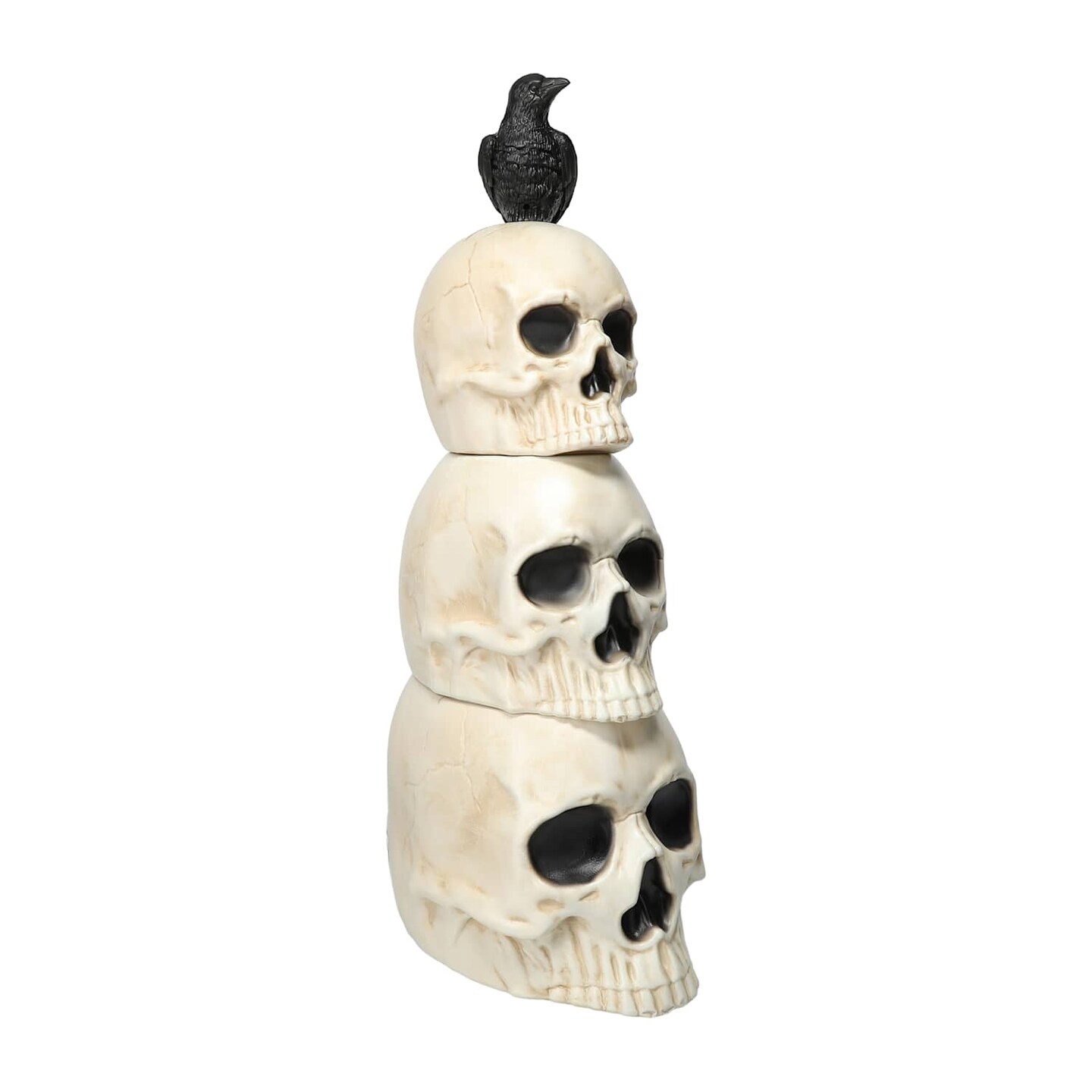 Stacked Skull Tower with Raven &#x2013; 24&#x2033; Halloween Decoration