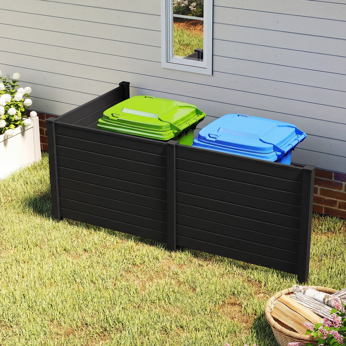 Outdoor Privacy Fence Panels No-Dig 3-Panel Set with Metal Ground Stakes
