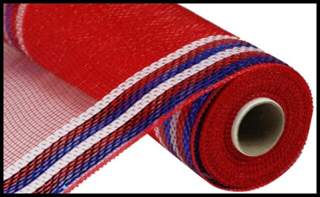 Red White Blue Patriotic Deco Mesh 10” x 10yd Metallic Border Stripe-RE8504H3
