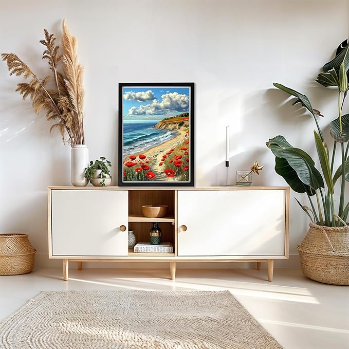 Beach Diamond Painting Kits for Adults, Landscapes 5D Diamond Art Kits for Beginners DIY Full Drill Diamonds Painting Pictures, Diamond Gem Art Painting Crafts Home Wall Decor 12x16inch