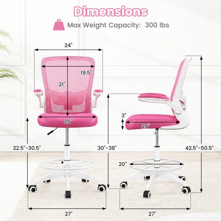 Adjustable Drafting Office Chair with Flip-Up Armrests