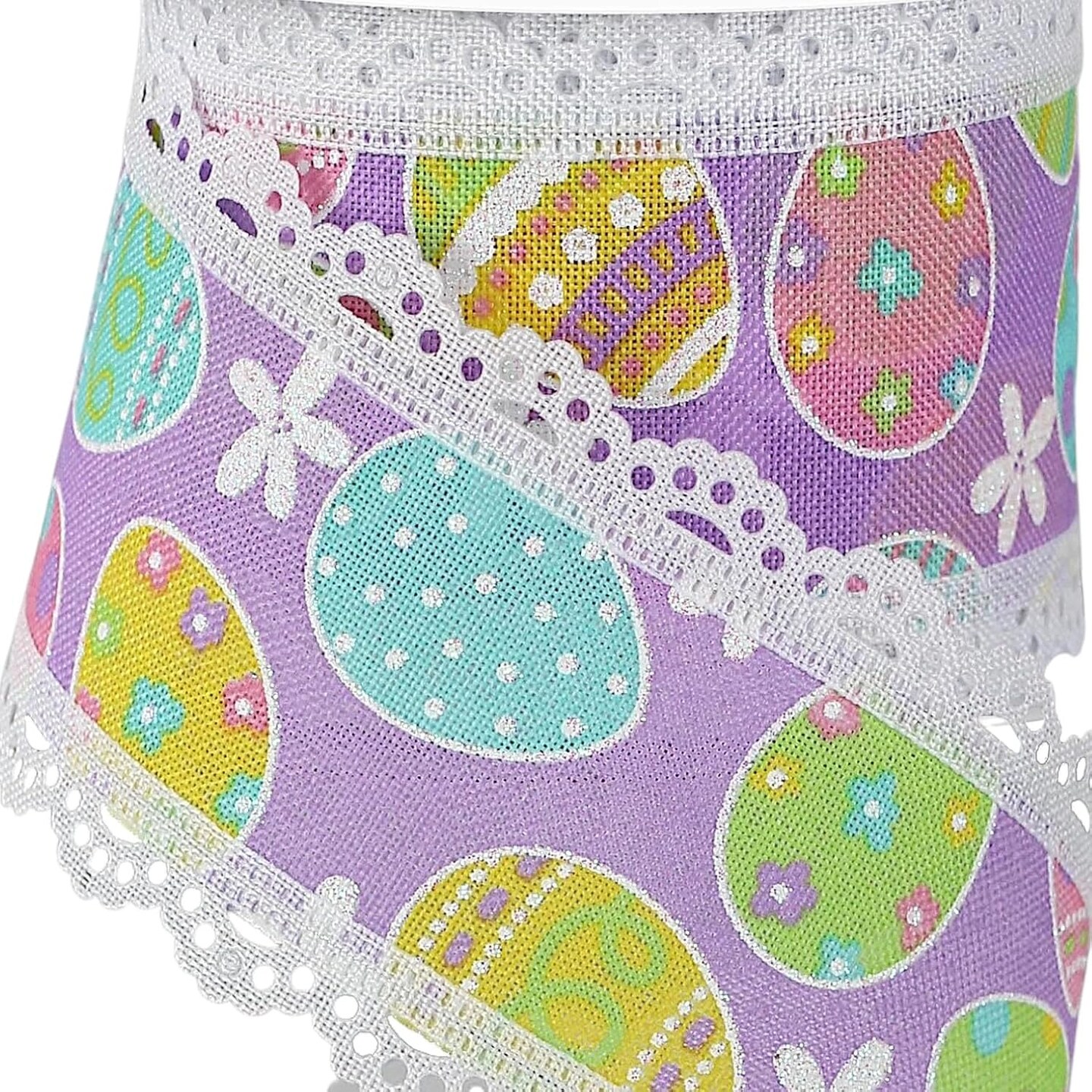 RG Ribbon: Easter Egg Pattern Ribbon with Scalloped Laced Wired Edges - 2.5" Inch x 10 Yards / 30' Feet