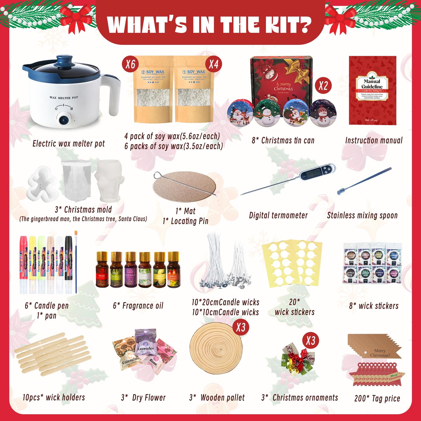 Luxury Soy Candle Making Kit with Molds, Make Your Own Scented Candles at Home with Wax Melter, Candle Wax Pen & Fragrances, Dried Flowers, All-in-One Wax Melt Kit and Moulds