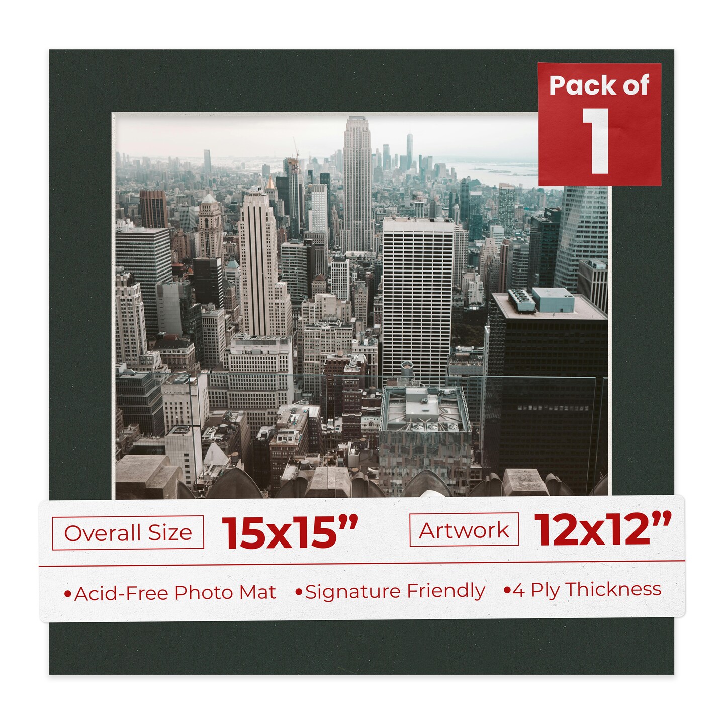 Textured Black Mat Board for 15x15 Frames - Fits 12x12 Photos