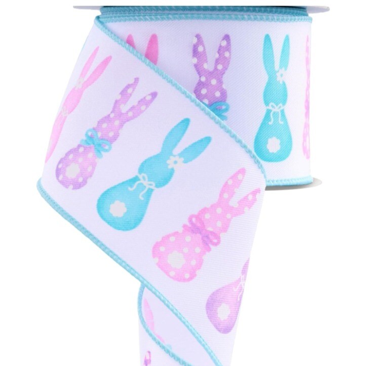 Easter Bunny 2.5" Inch Wired Ribbon by RG Ribbon for Bows, Wreaths, Crafts and Decorations - White, Pink, Multi