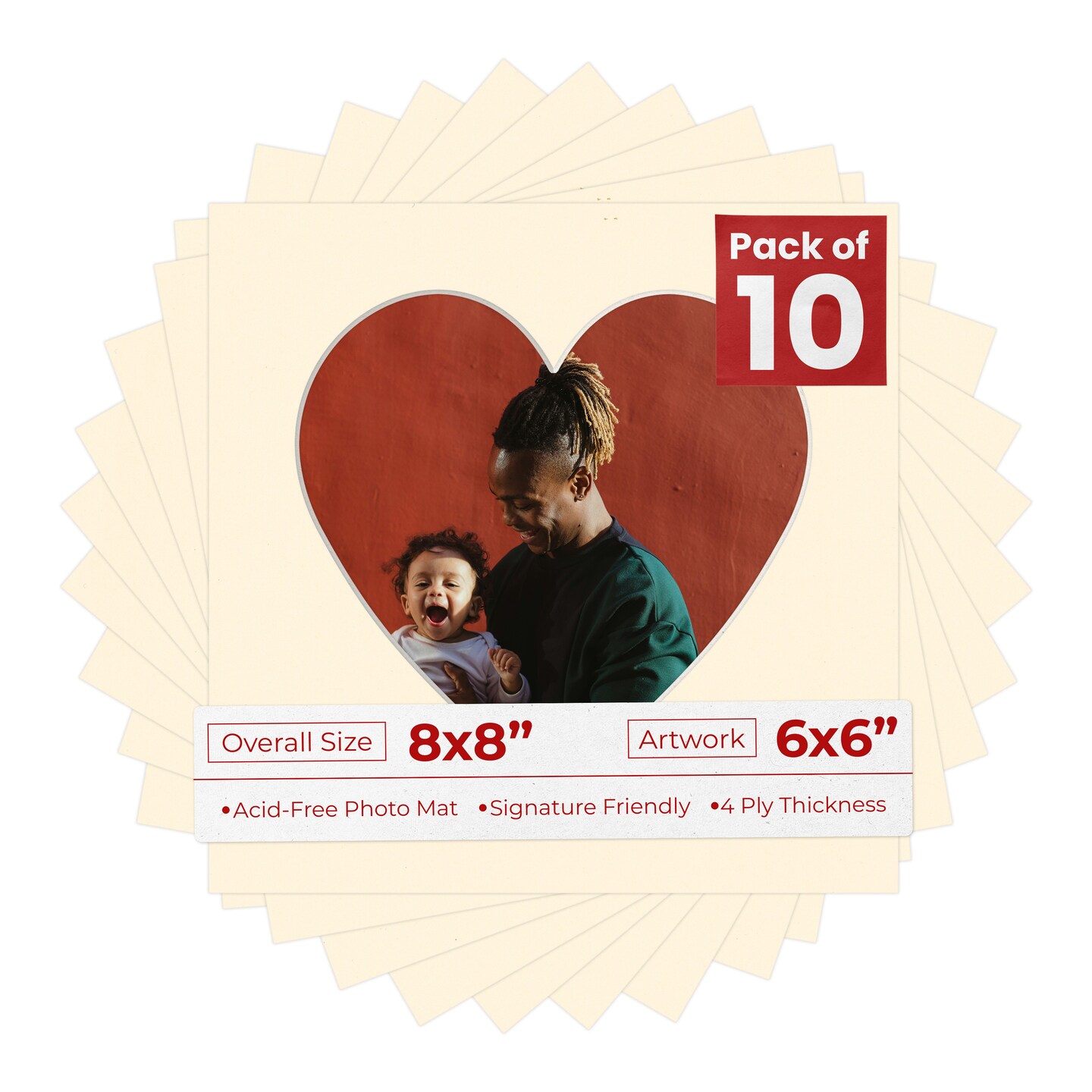 Bamboo Beige Mat Board for 8x8 Frames - Heart Opening for 6x6 Photos