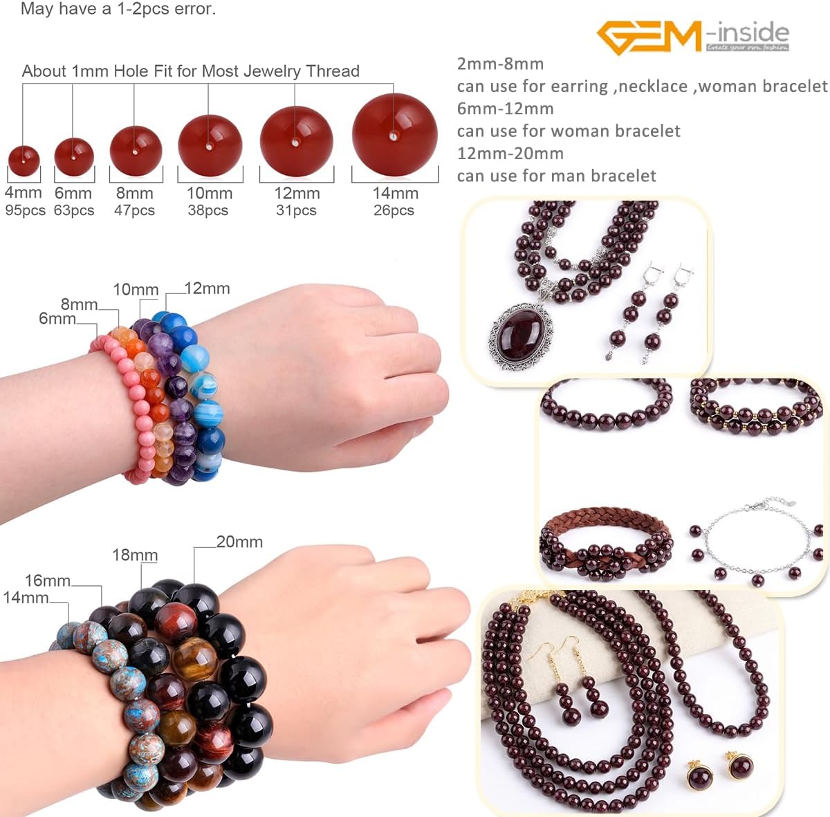 Natural 4mm Garnet Gemstone Smooth Round Stone Loose Beads Crystal Energy Stone Power for Jewelry Making 15"