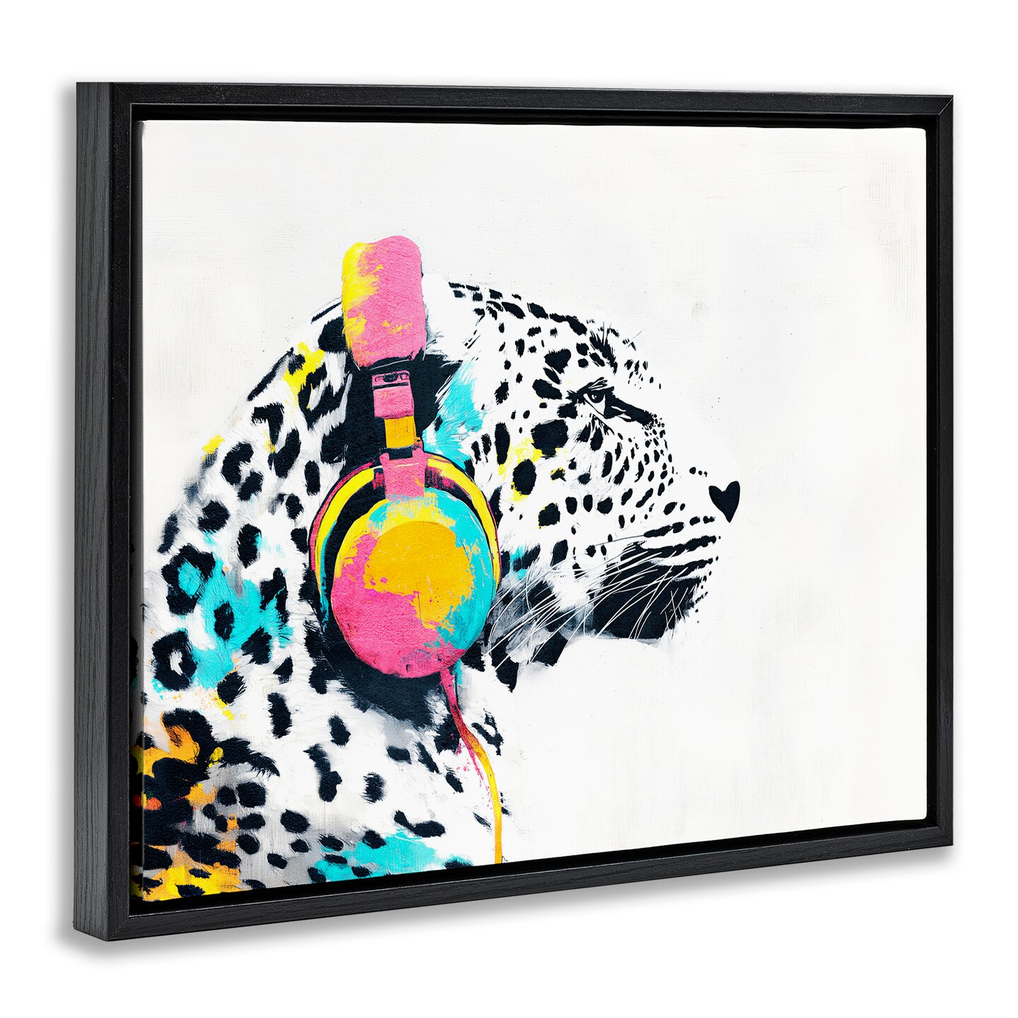 Stupell Industries Leopard On Air Headphones Floating Frame, design by Svetlana Aleynikova