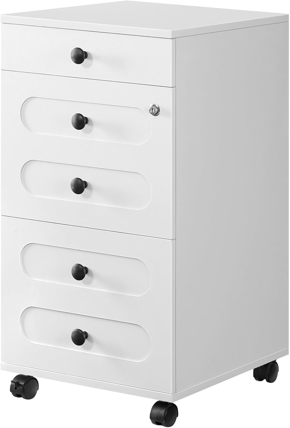 White Engineered Wood 3-Drawer File Cabinet with Wheels and Lock