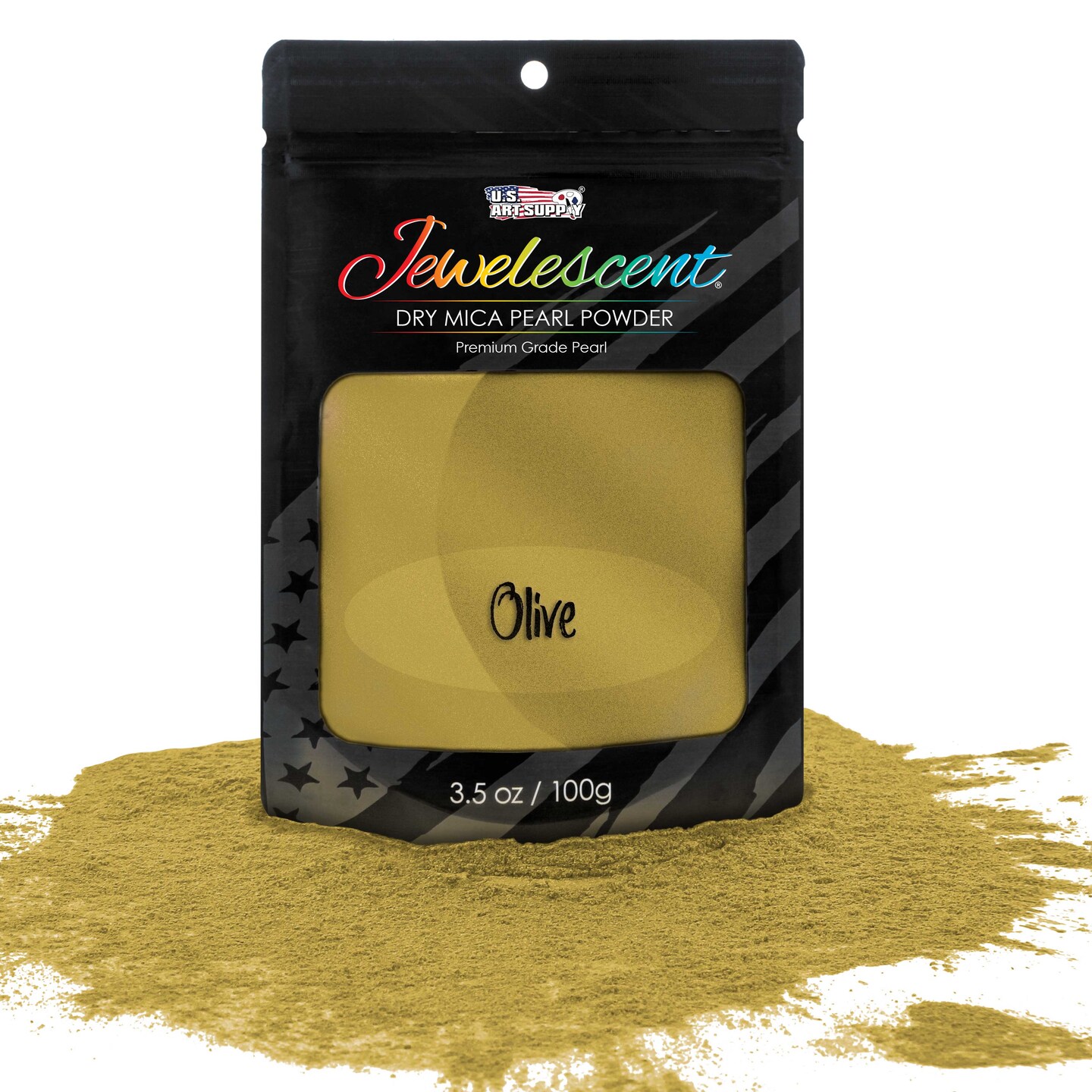 Jewelescent Mica Pearl Pigment Powder, Olive Gold 3.5 oz (100g) Pouch - Cosmetic Grade, Epoxy Resin Color Pigment, Mica Powder for Resin, Soap, Slime, Candle Dye, Art