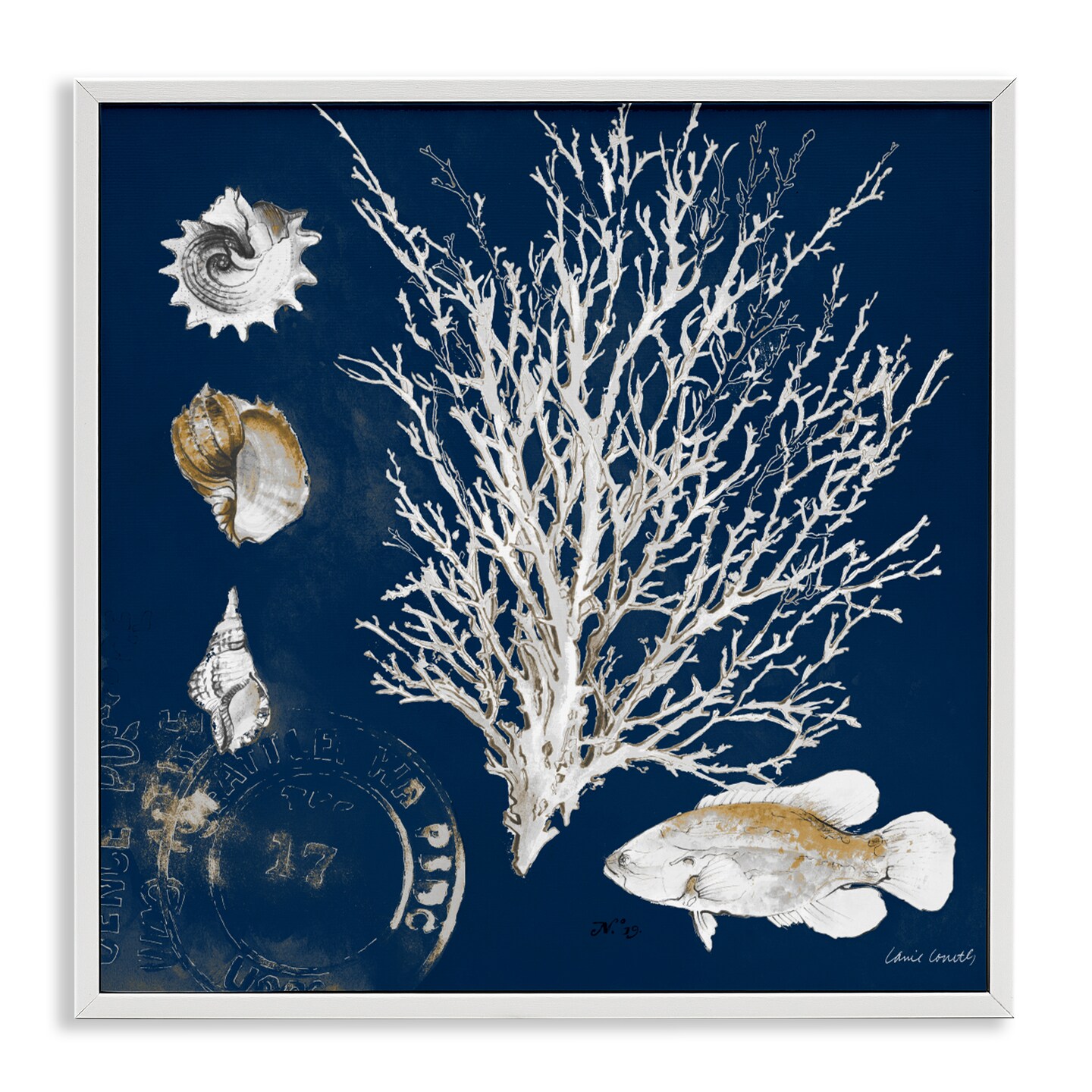 Stupell Industries Coral Medley on Navy Framed Giclee, design by Lanie Loreth