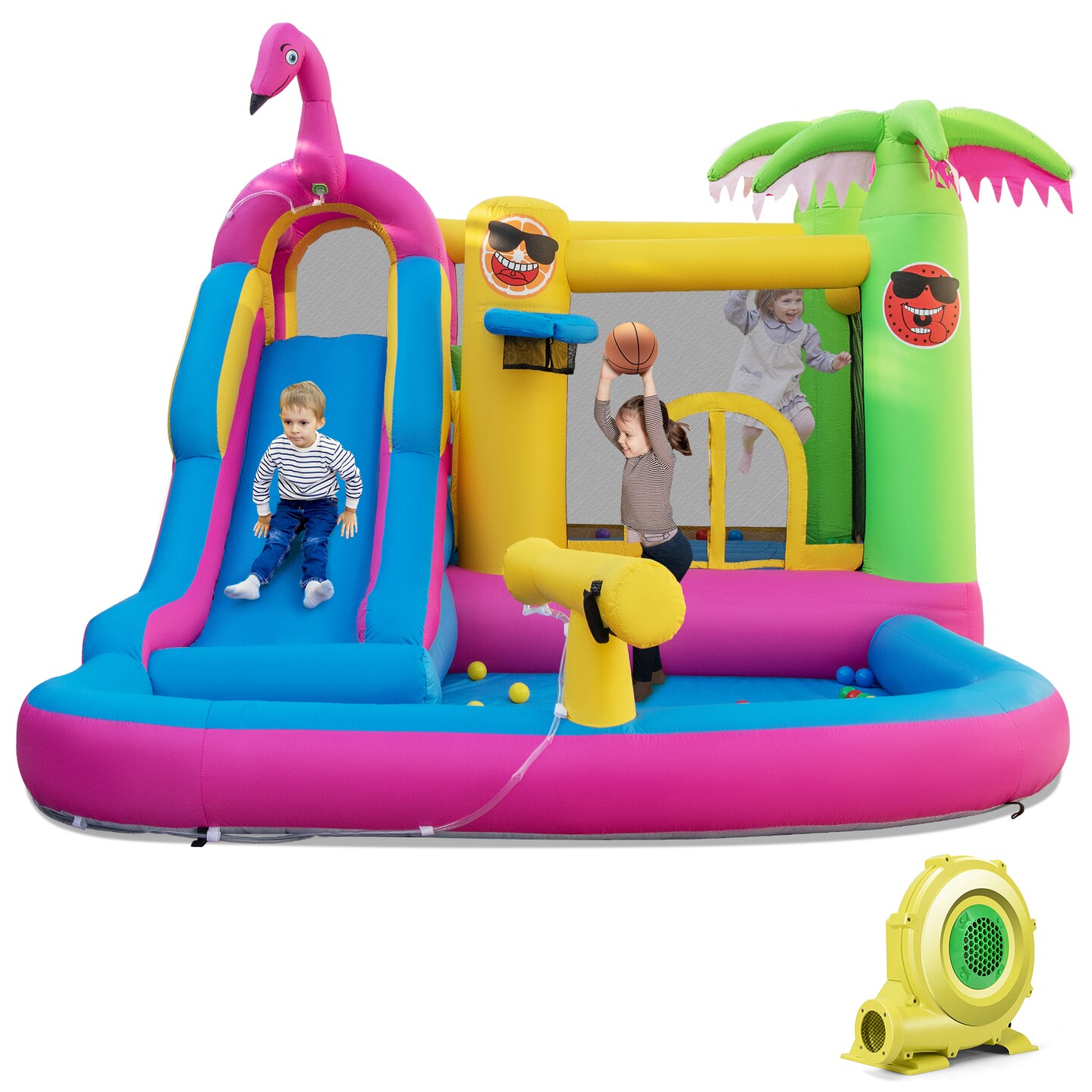 Inflatable Water Slide Bounce House Tropical Theme 3 Kids Outdoor Fun