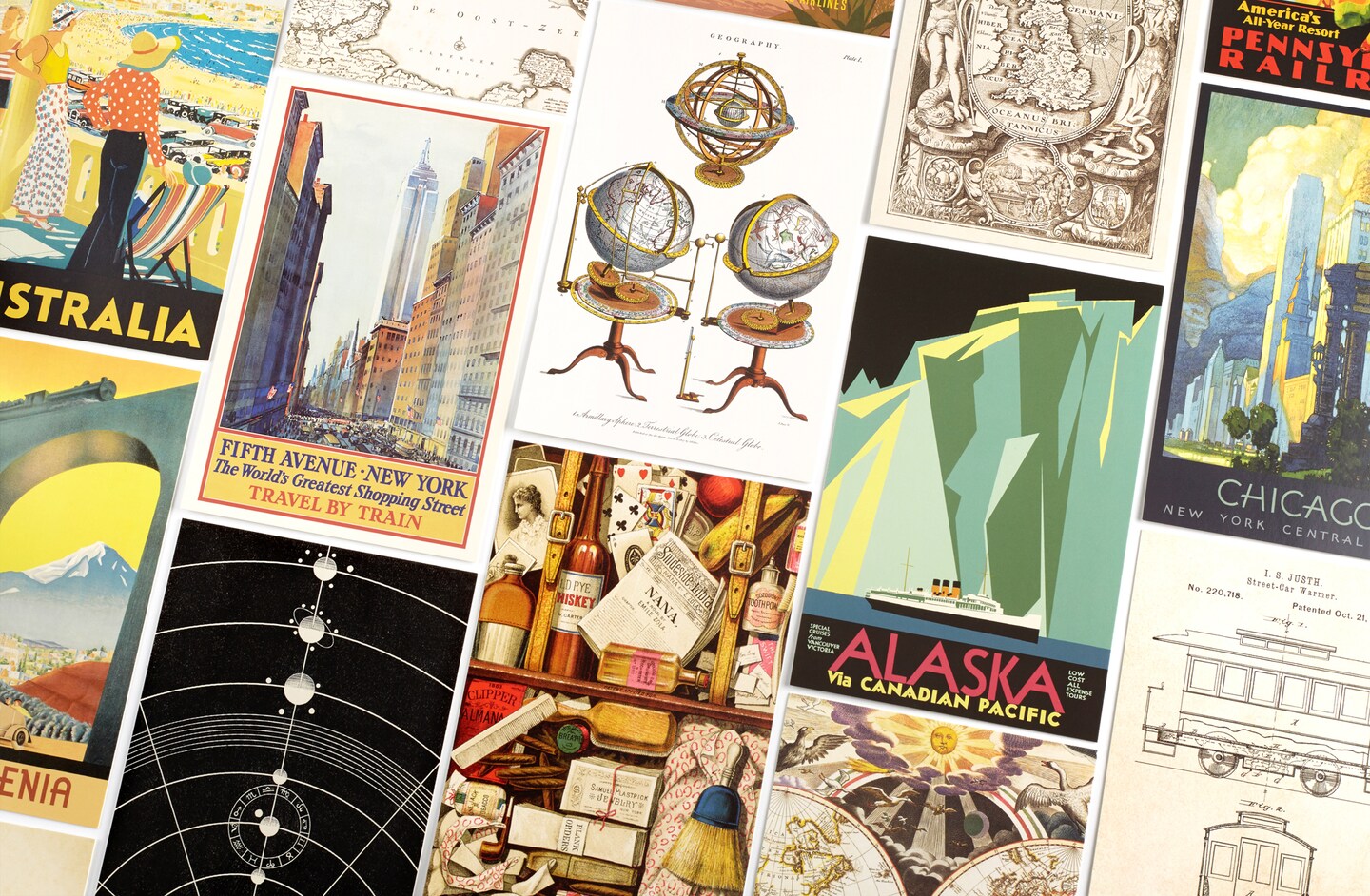 Wanderer's Voyage Postcard Set: Pack of 30 Retro Style Travel and Transportation Postcards