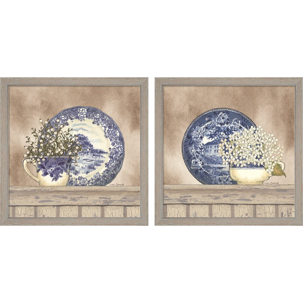 Farmhouse Blues by Linda Spivey, 2 Piece Rustic White Framed Art Set