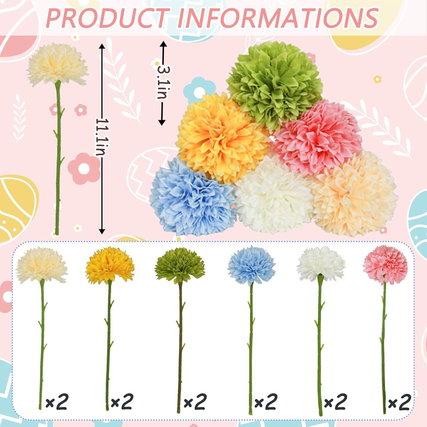 12 Pcs Mixed Color Artificial Ball Chrysanthemum – Faux Flowers for Easter, Spring, Wedding, Home & Garden Décor