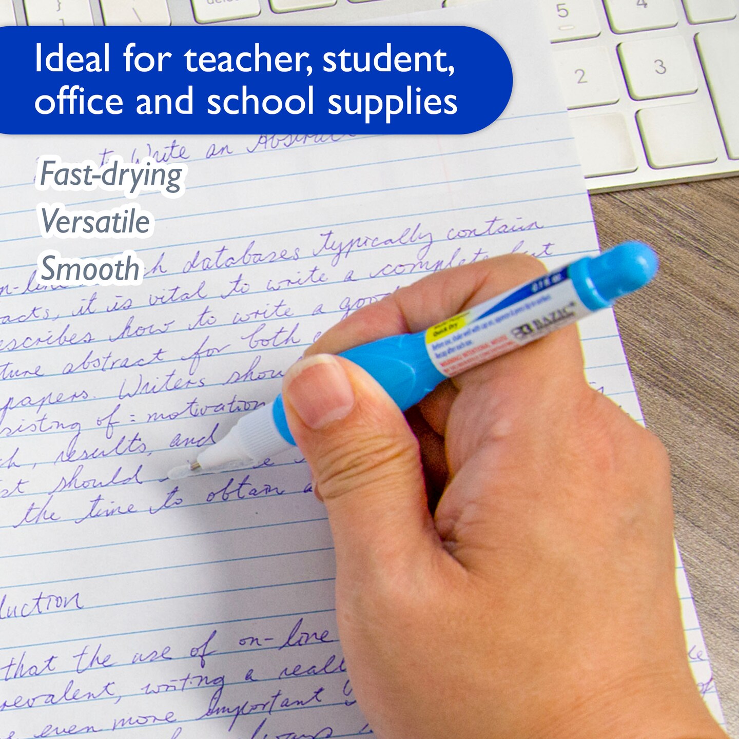 BAZIC Correction Pen Metal Tip Mini, 0.1 FL OZ (3 mL)(3/Pack)