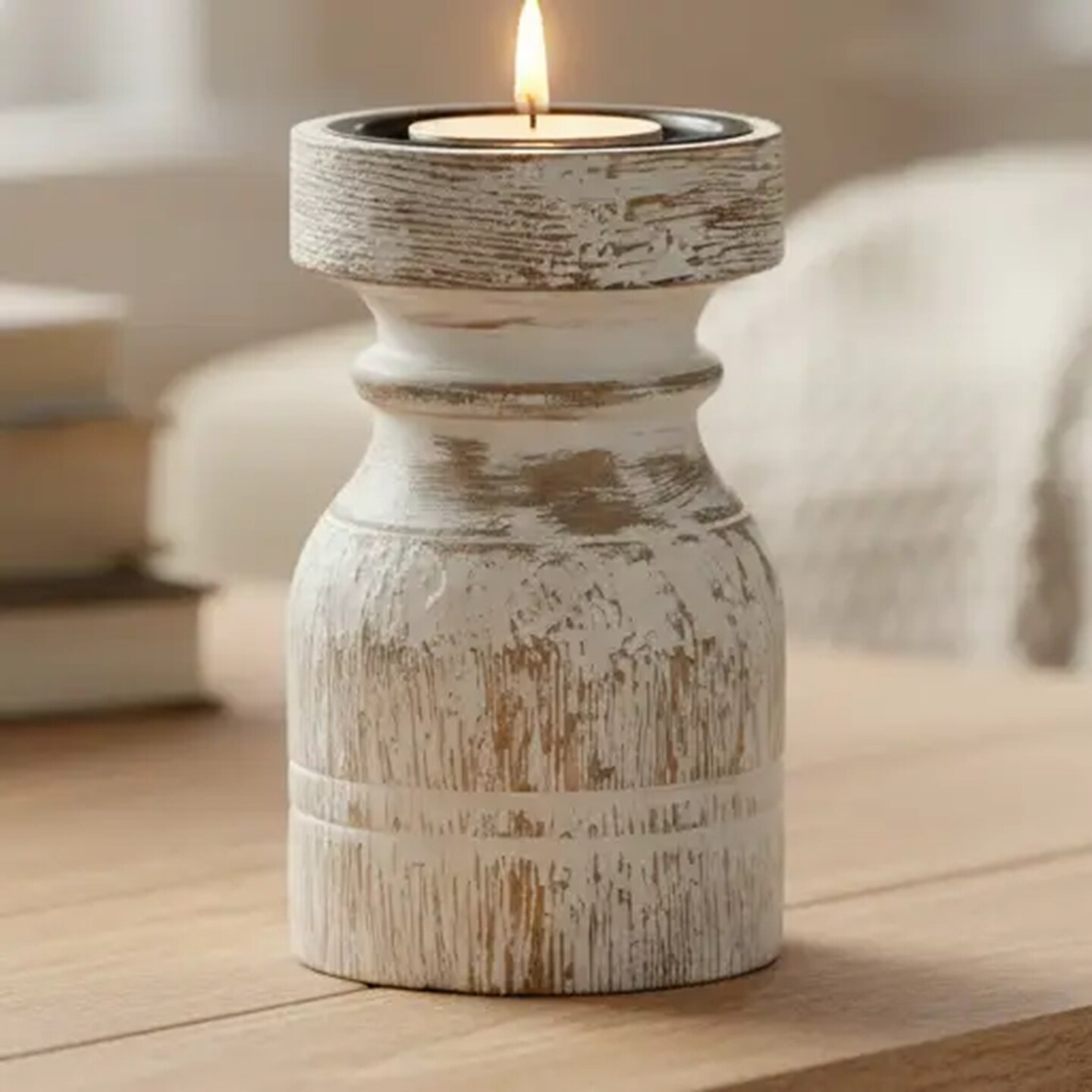 Decorative Wooden Centerpiece Candle Holder – Elegant Candle Stand for a Timeless Touch - 3.5 X 3.5 X 6"