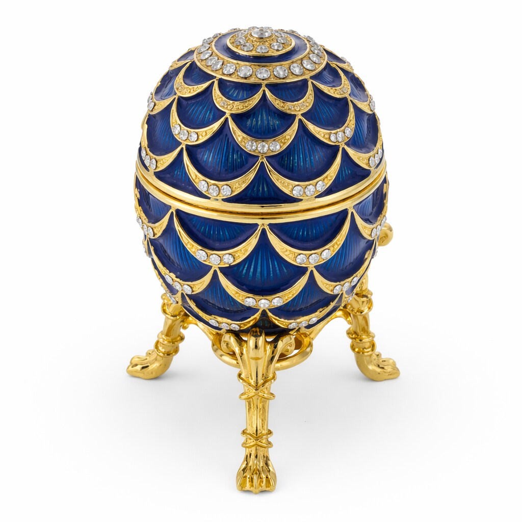 Blue Enamel Pinecone Royal Inspired Imperial Easter Egg with Clock