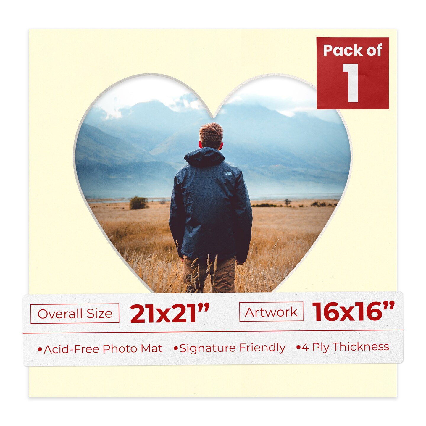 Off White Mat Board for 21x21 Frames - Heart Opening for 16x16 Photos ...