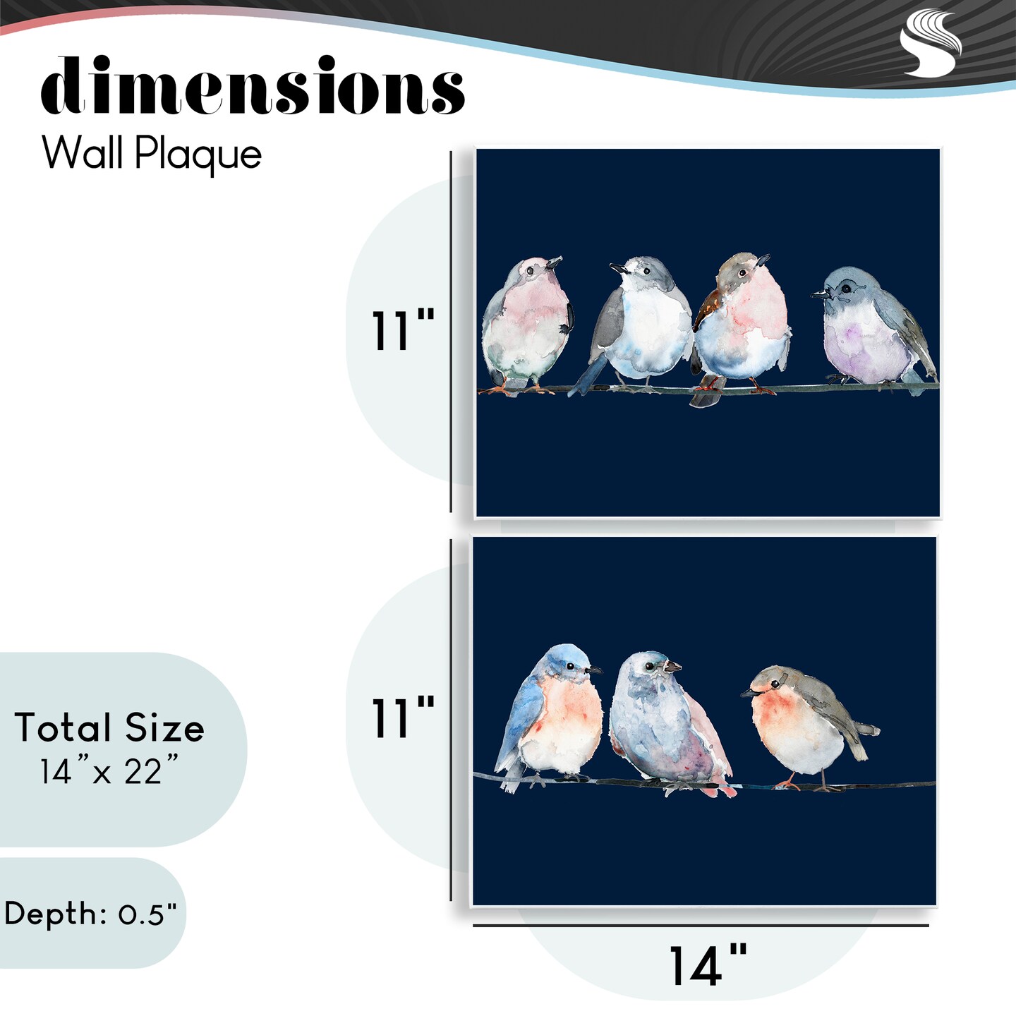 Stupell Industries Perched Navy Toned Birds 2pc Wall Plaque Set, design by Lorenzo Collective