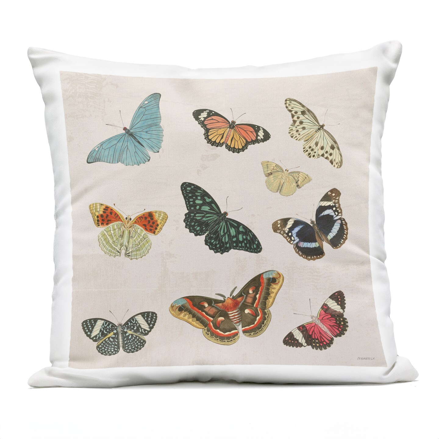 Stupell Industries Assorted Butterflies on Neutral Outdoor Printed Pillow, design by Dan Meneely, 18 x 7 x 18
