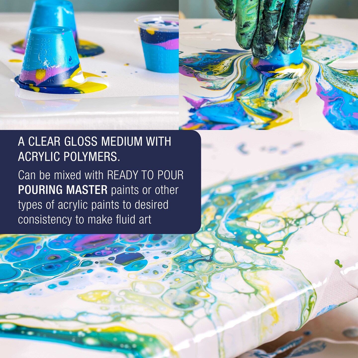 Professional Gloss Pouring Medium 16oz (Pint) - Improves Paint Flow & Cell Effects Creator, Viscosity Adjuster for Art Acrylic Painting