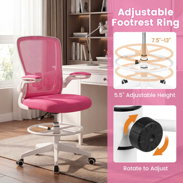 Adjustable Drafting Office Chair with Flip-Up Armrests