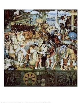 Framed Art Disembarkation of the Spanish at Veracruz by Diego Rivera - Mexican Mural