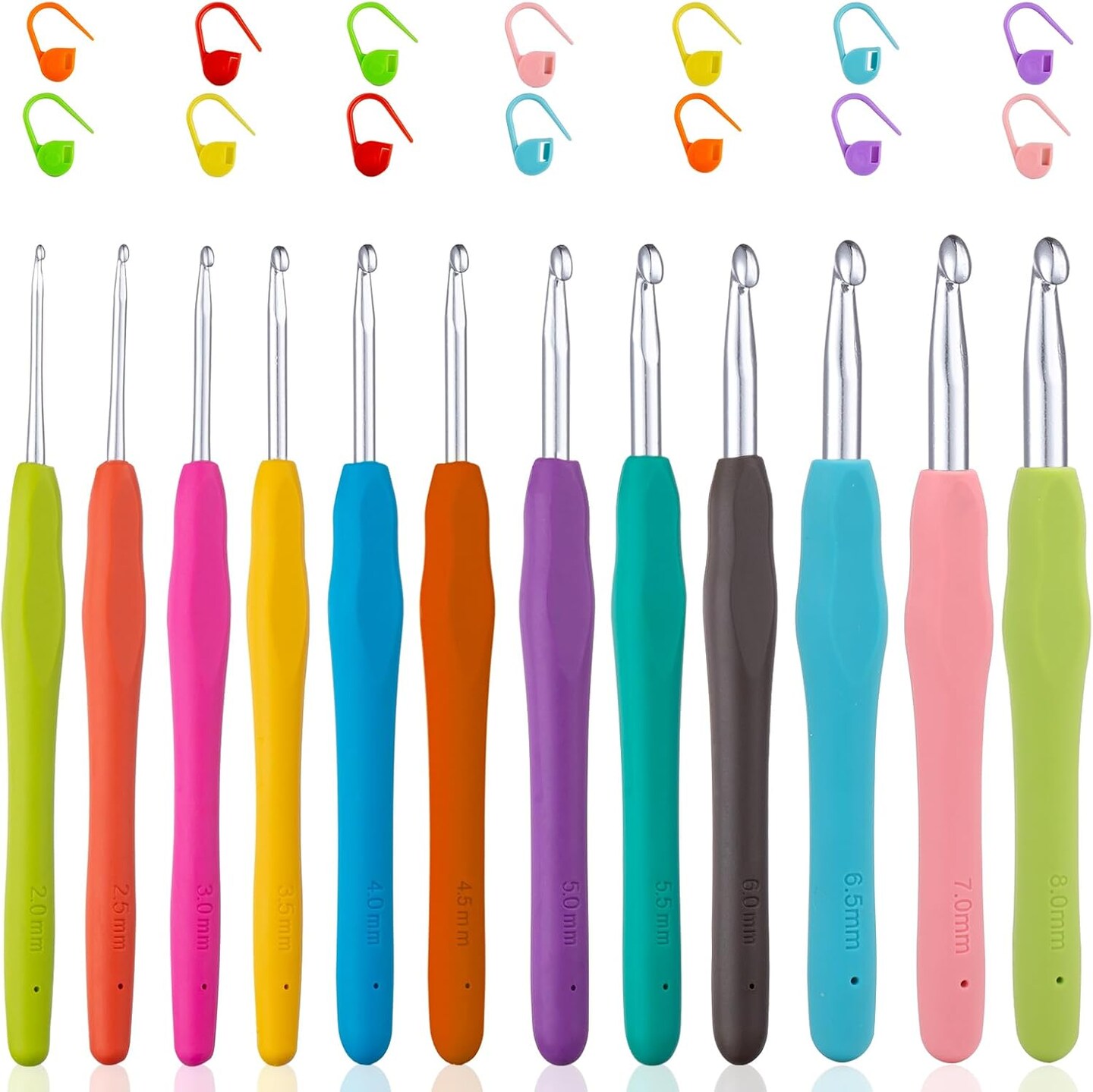 12 Sizes Crochet Hooks Set 2.0–8.0mm Ergonomic Crochet Needles