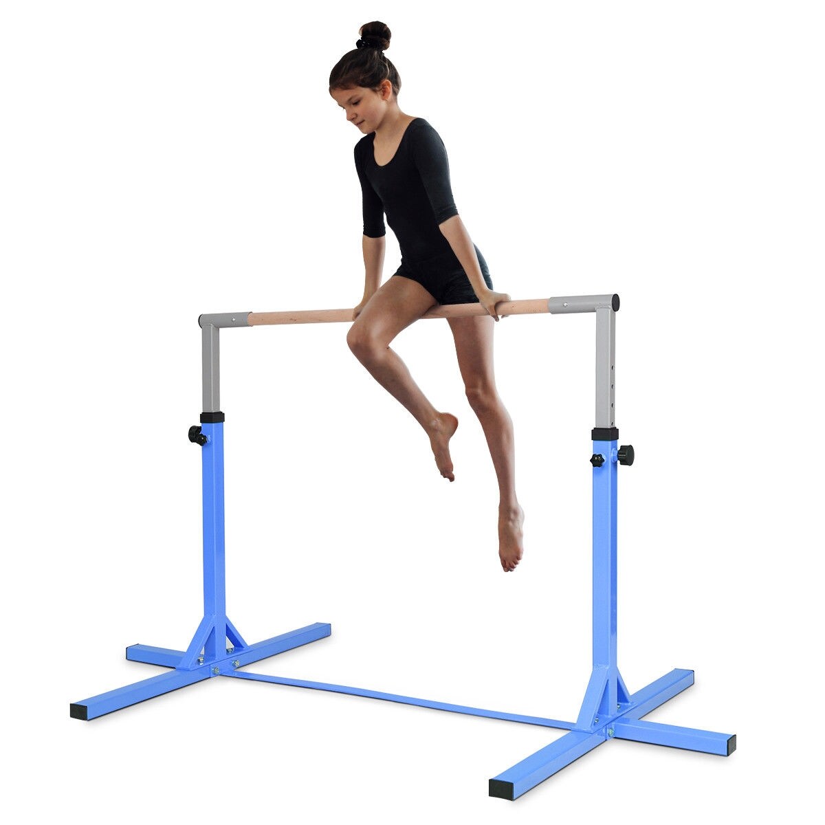 Kids Gymnastics Training Bar Adjustable Height Steel Wood 36-59 Inch