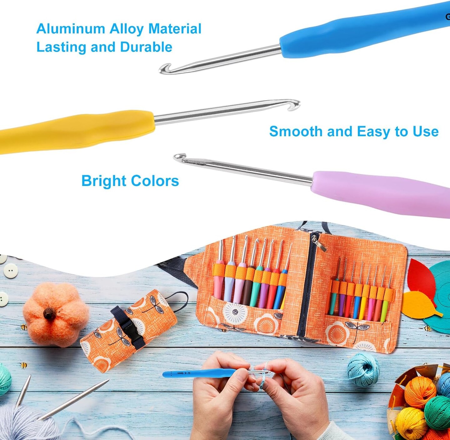 21 Sizes Ergonomic Crochet Hooks Set 0.5–10.0mm with Roll Bag