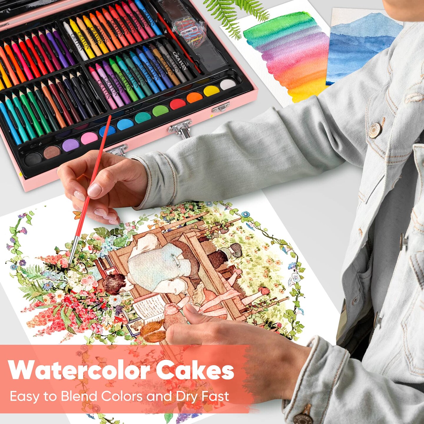 Arts and Crafts Supplies, 183-Pack Drawing Painting Set for Kids Girls Boys Teens, Coloring Art Kit Gift: Crayons, Oil Pastels, Watercolors Cake, Colored Pencils Markers, Sketch Paper