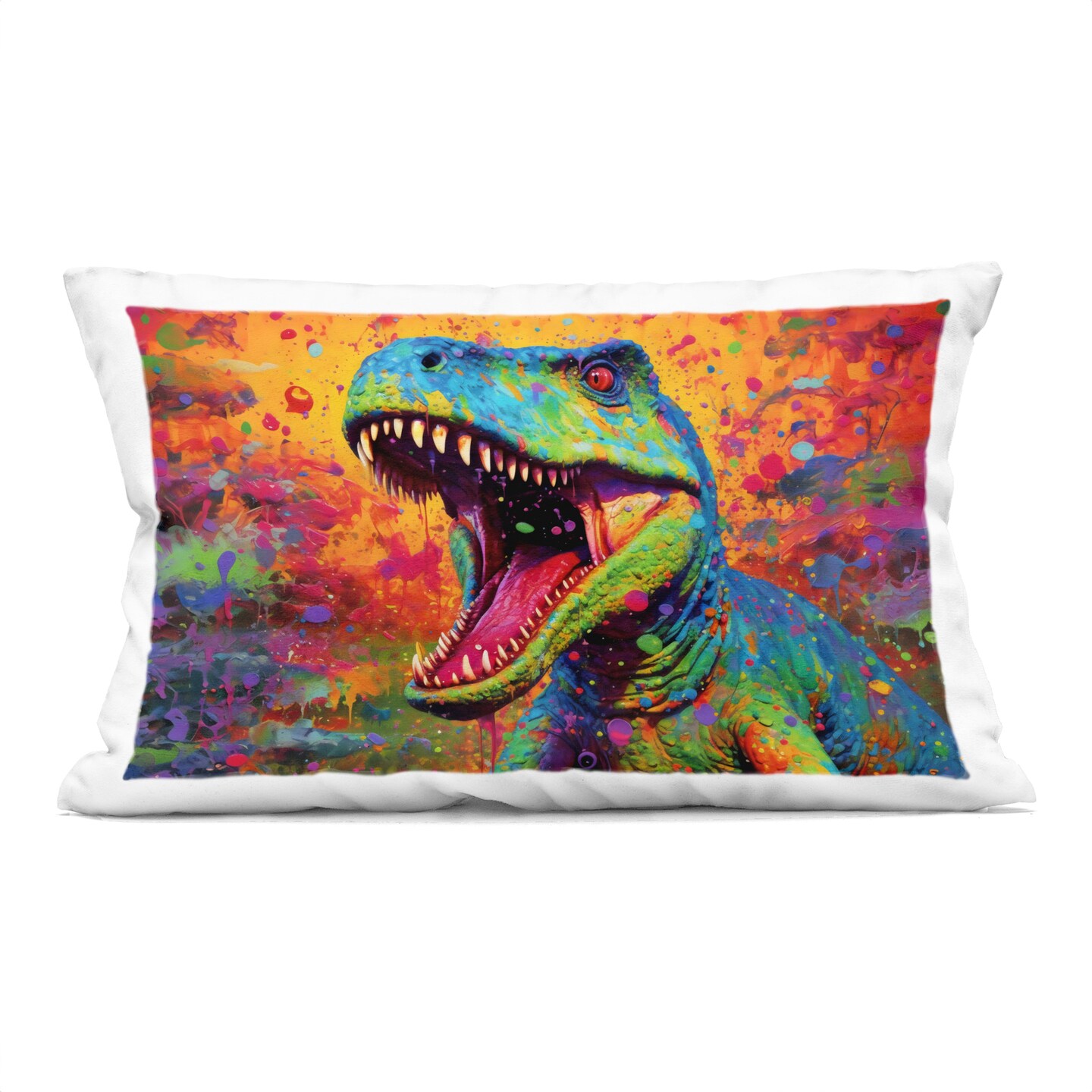 Stupell Industries Colorful T-Rex with Splatter Decorative Printed Throw Pillow, design by Creative Studio, 14 x 7 x 20