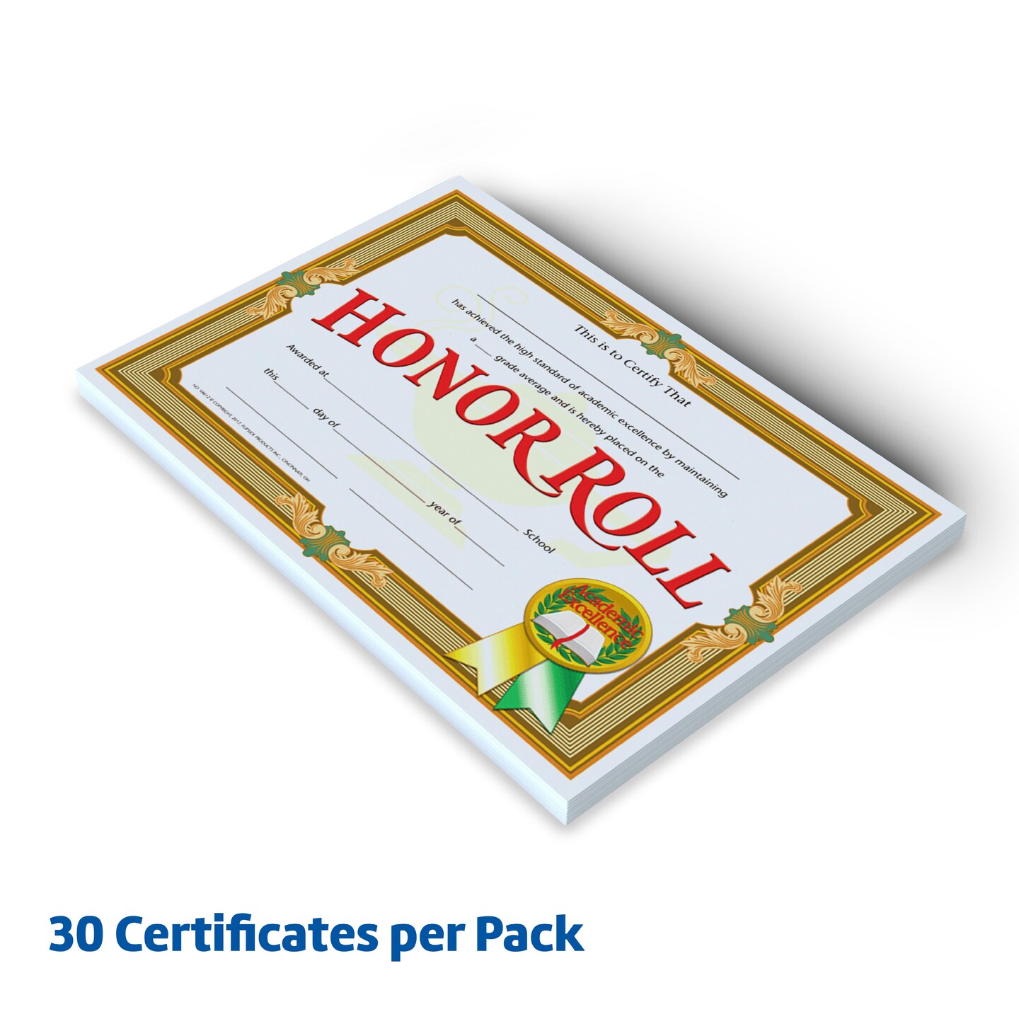 Flipside Products Honor Roll Certificate, Recognition, Award Students, Incentive, 8.5" x 11", 30 Per Pack, 5 Packs