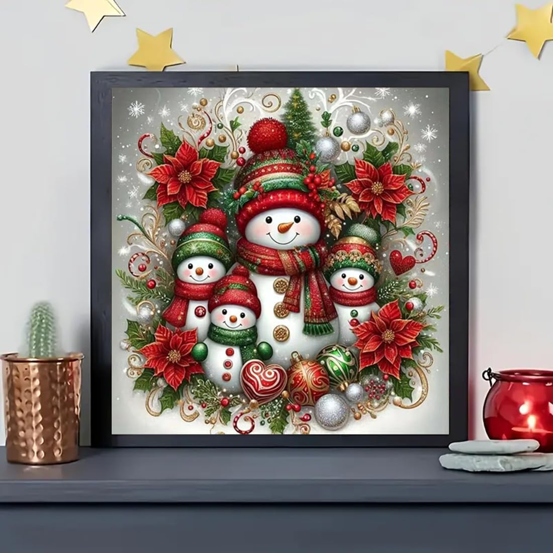 5D Diamond Painting Kits for Adults – Christmas Snowman Family, Full Round Drill DIY Diamond Art Kit for Beginners, Gem Art Home Wall Decor, 12×12 Inch