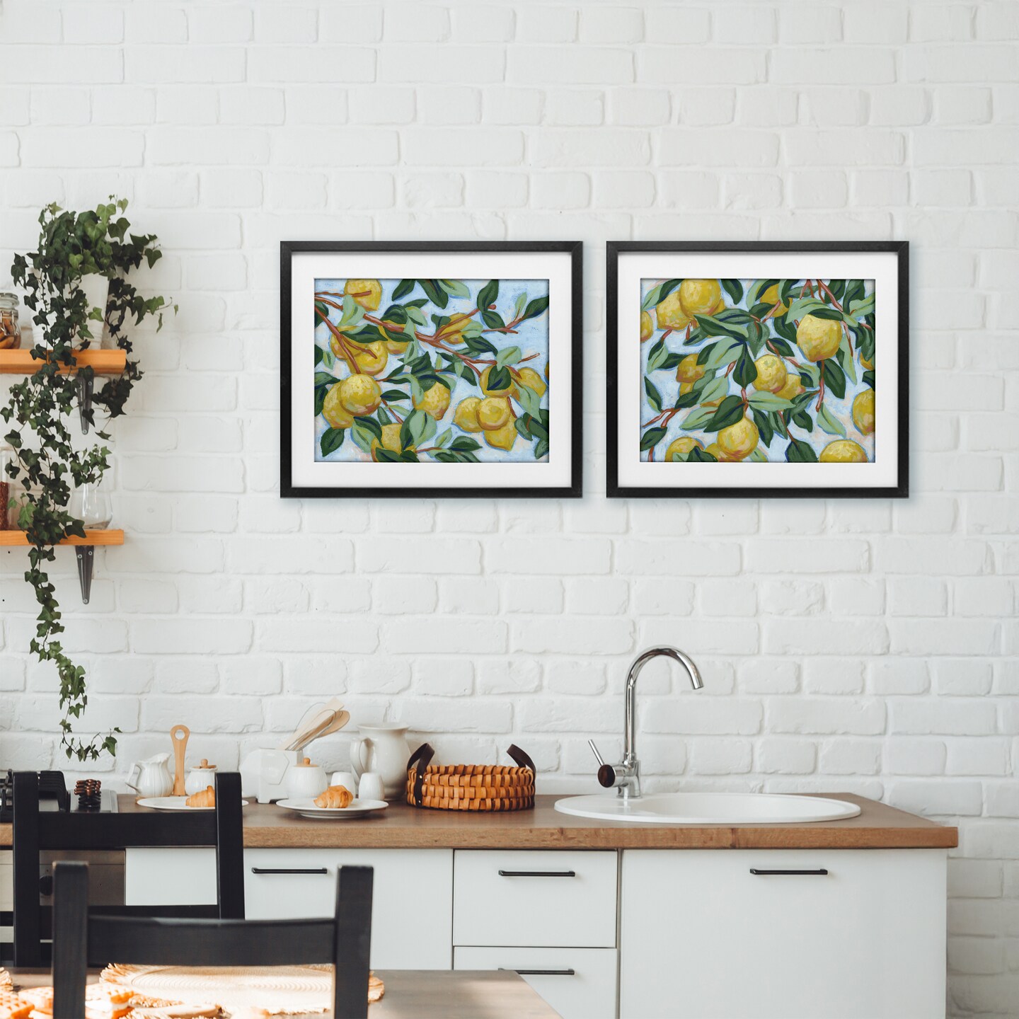 Stupell Industries Sunshine Lemon Tree 2pc Framed Print Under Glass Set, design by June Erica Vess