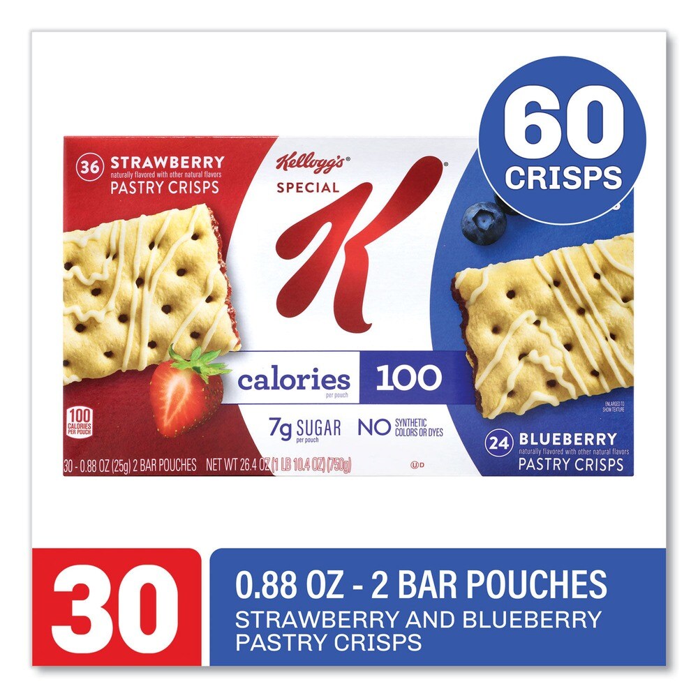 Green Rabbit Special K 0.88 oz Pastry Crisps - (36) Strawberry/(24) Blueberry (30-Pouches/Carton)