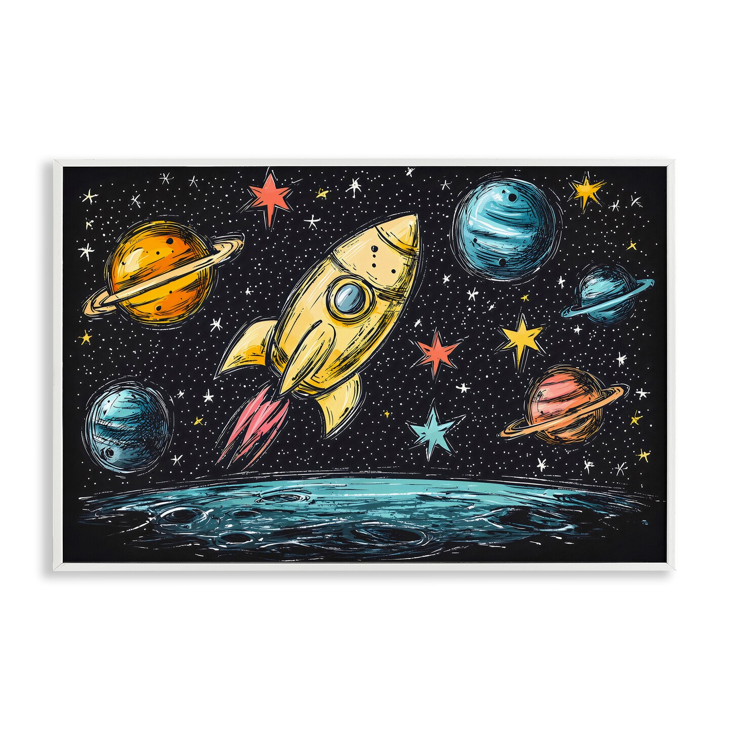 Stupell Industries Whimsical Rocket & Planets Framed Giclee, design by Creative Studio