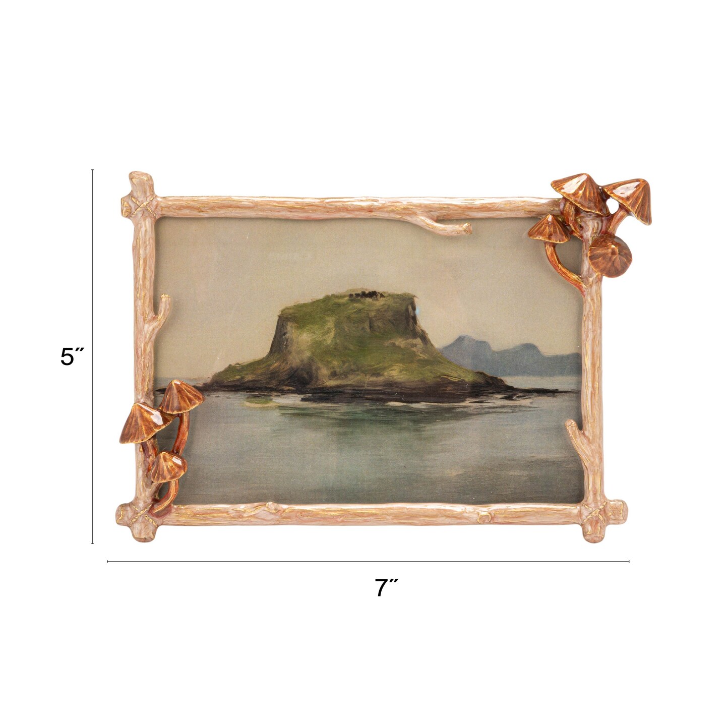 Hello Honey Enameled Metal Photo Frame with 3D Mushrooms, Multicolor