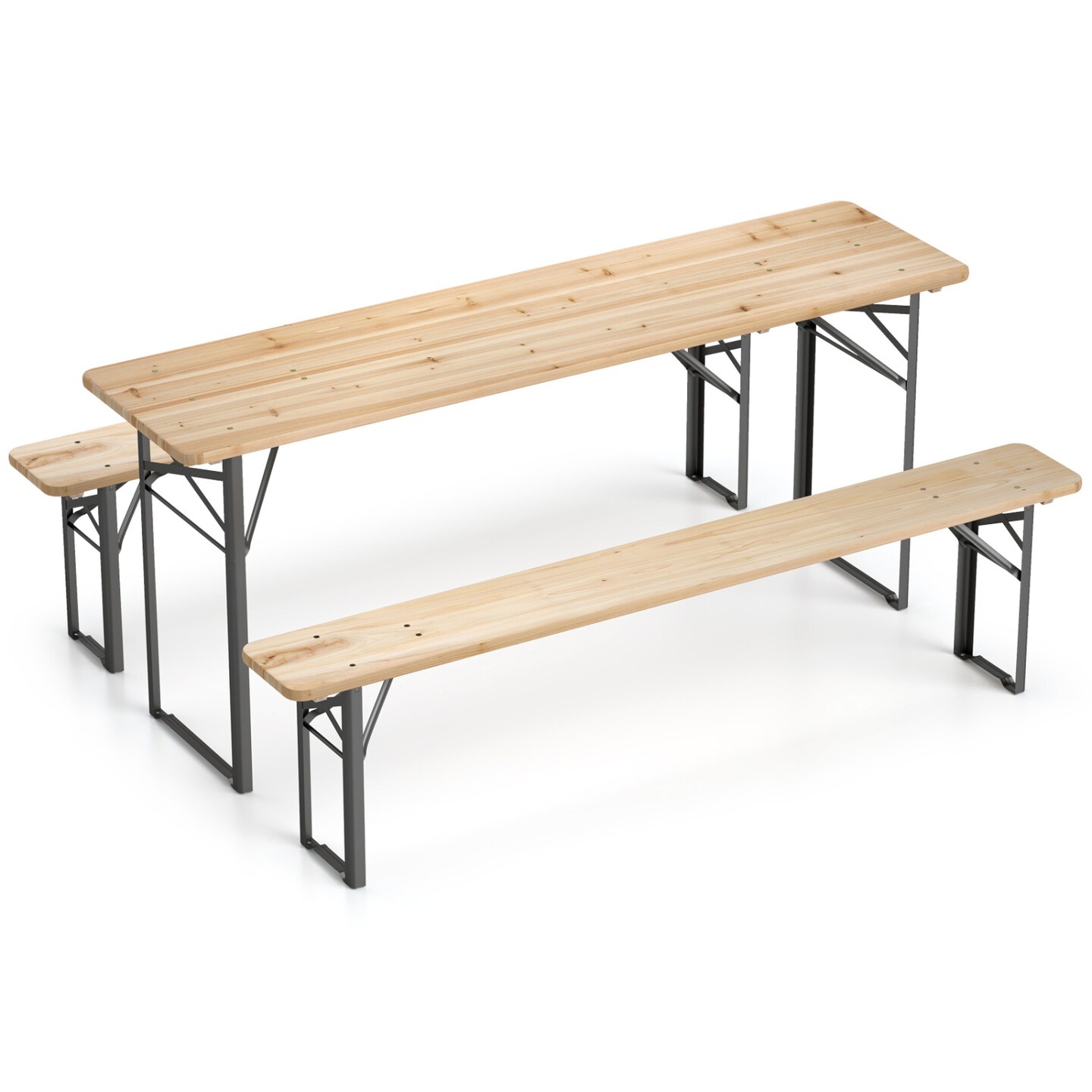 Portable 70-Inch Folding Picnic Table with 2 Benches Fir Wood Outdoor Camping Set