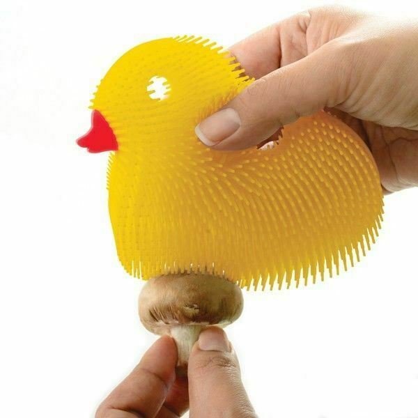 Norpro Silicone Dish Brush - Double Sided Multi Use Veggie Scrubber Pot Holder - Yellow (Duck)