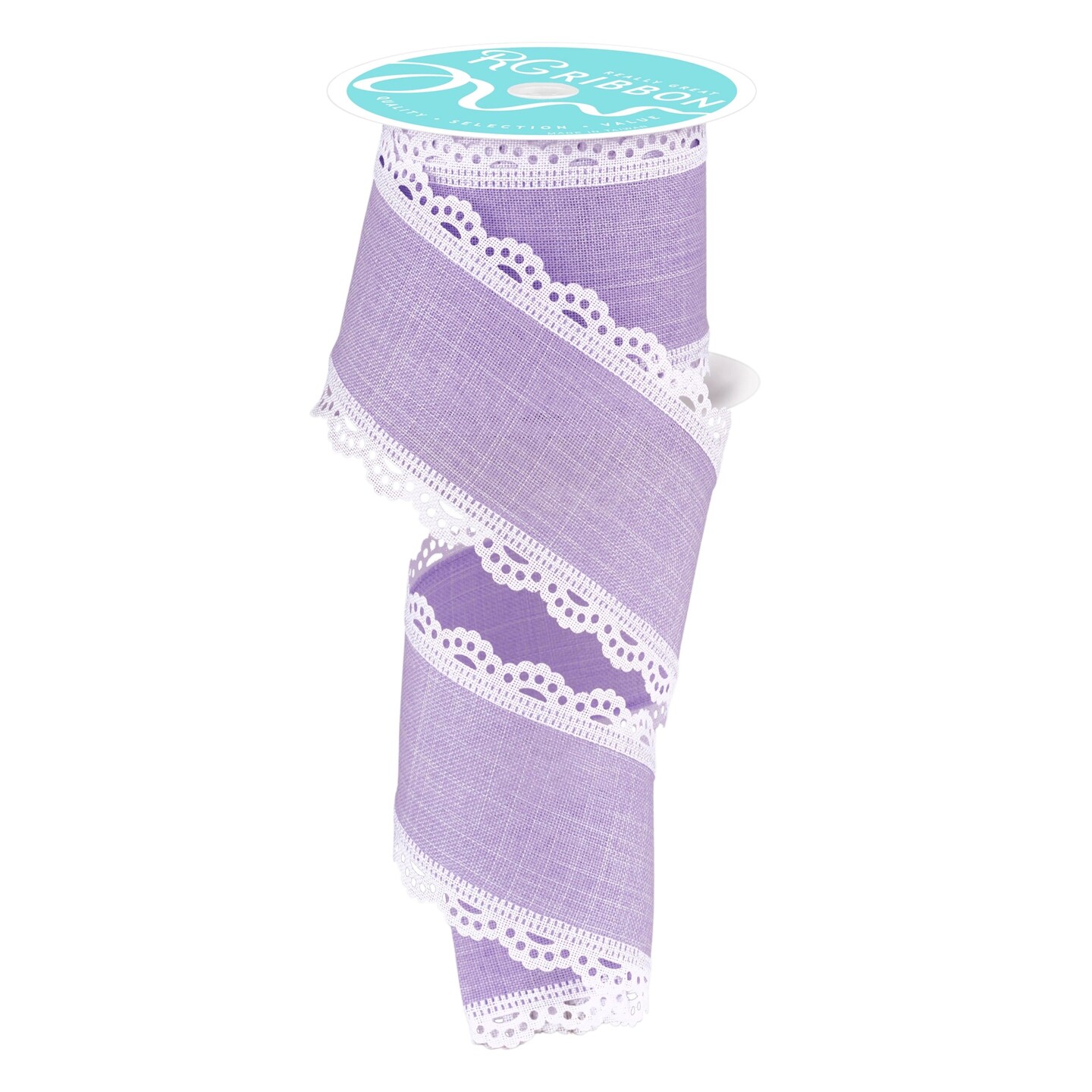 RG Ribbon: Scalloped Lace Edge Wired Ribbon, Light Purple, 1.5" - 2.5" Inch for Bows and Wreaths