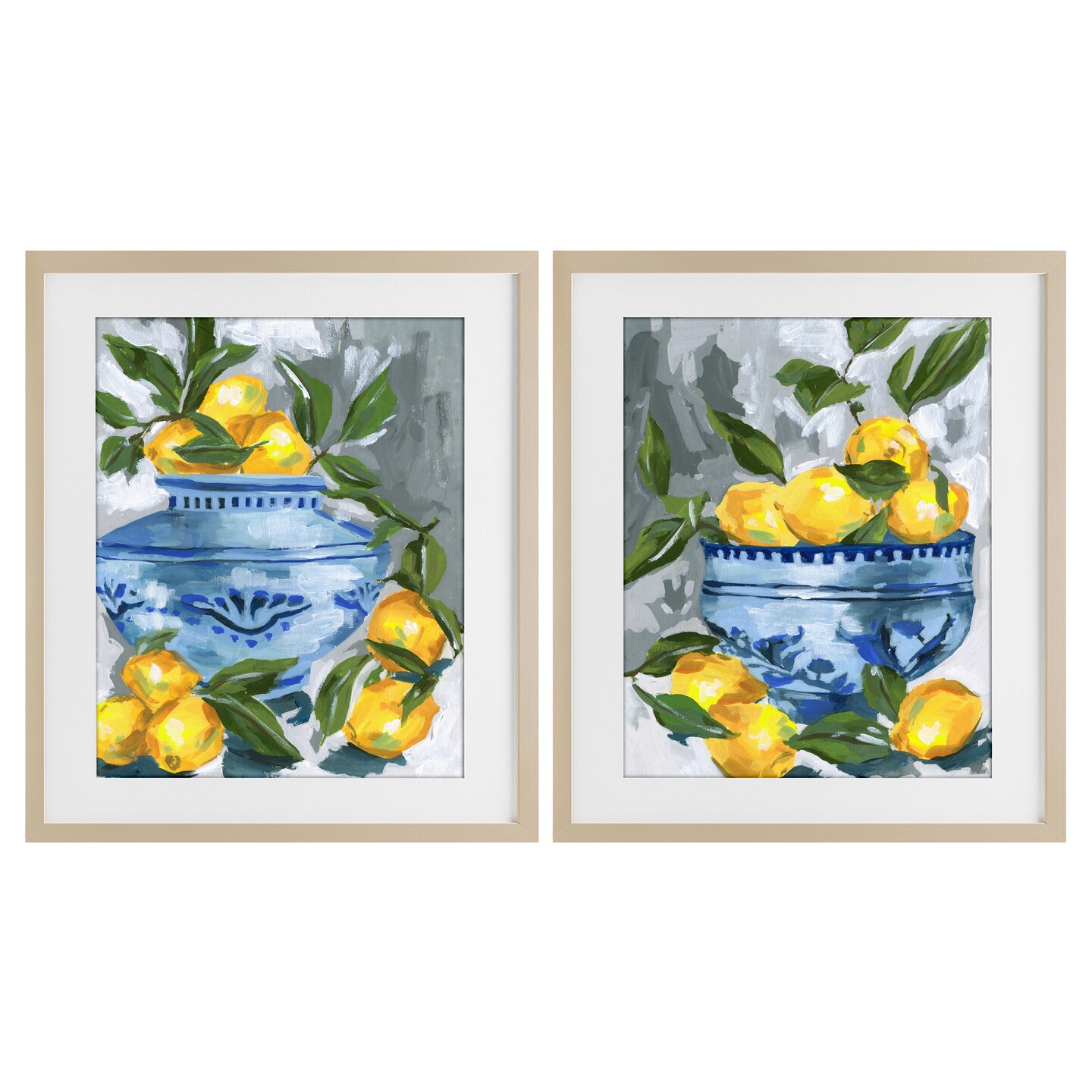 Stupell Industries Indigo & Lemon Citrus Fruits 2pc Framed Print Under Glass Set, design by Melissa Wang